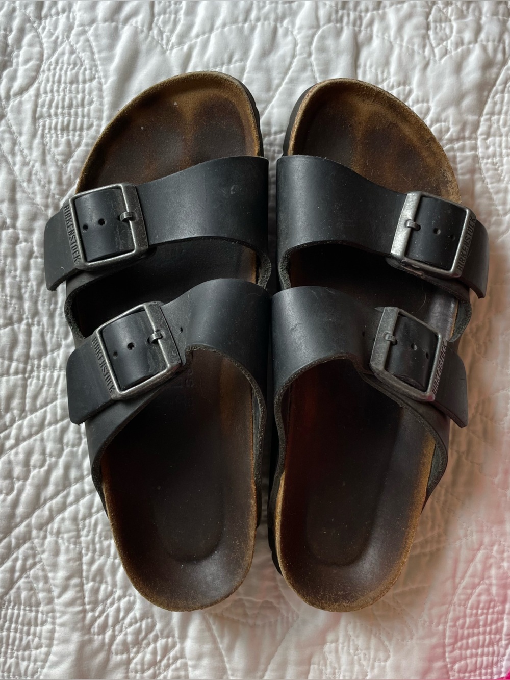 Birkenstock Arizona Black Leather Two-Strap Buckle Sandals